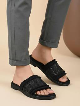 Inc.5 - Womens Black Casual Embellished Open Toe Flats