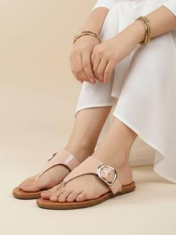 Inc.5 - Womens Nude Casual Solid T-Strap Flats