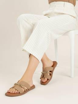 Inc.5 - Womens Tan Casual Solid Open Toe Flats