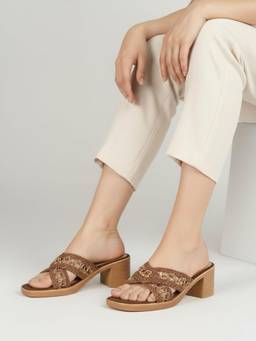 Inc.5 - Womens Brown Casual Embellished Round Toe Block Heels