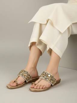 Inc.5 - Womens Golden Ethnic Embellished Round Toe Flats