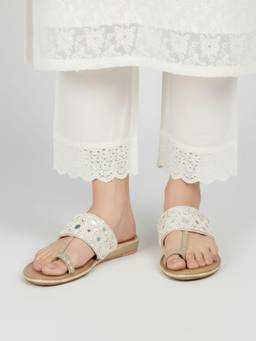 Inc.5 - Womens White Ethnic Embellished Round Toe Flats