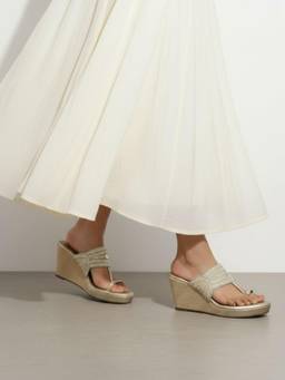 Inc.5 - Womens Rose Gold Ethnic Embellished Round Toe Wedge Heels