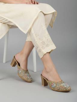 Inc.5 - Womens Golden Ethnic Embellished Pointed Toe Block Mule Heels