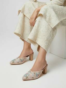 Inc.5 - Womens Rose Gold Ethnic Embellished Pointed Toe Block Mule Heels