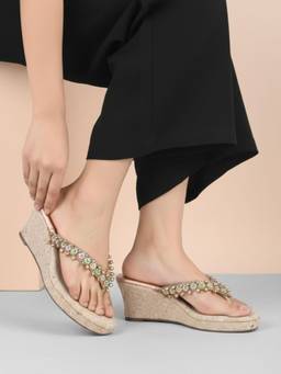 Inc.5 - Womens Rose Gold Ethnic Embellished Round Toe Wedge Heels