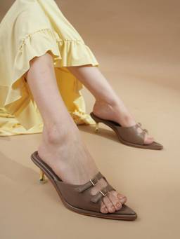 Drop Bold - Womens Dropbold Beige Pointed Toe Double Buckle Kitten Heels