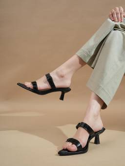 Drop Bold - Womens Dropbold Black Pointed Toe Double Strap Kitten Heels