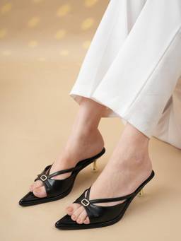Drop Bold - Womens Dropbold Black Pointed Toe Cross Strap Kitten Heels