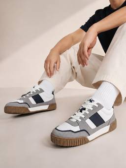 Cantabil - Mens White & Grey Colorblock Casual Sneakers