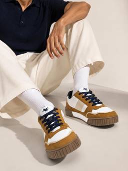 Cantabil - Mens White & Tan Colorblock Casual Sneakers