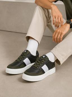 Cantabil - Mens Olive Colorblock Casual Sneakers