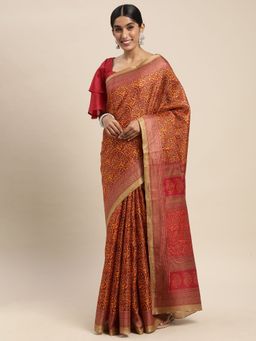 Sareemall - Bhagalpuri Silk Mustard Printed Saree With Unstitched Blouse