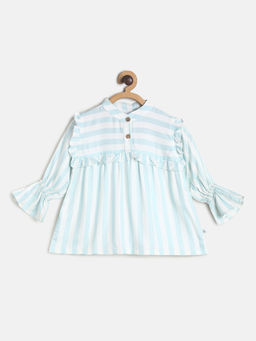 Tales & Stories - Girls Sky Blue Rayon Stripes Regular Top