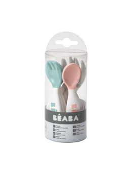 Beaba - Set of training spoons forks for 2nd stage Light Mist, Airy Green & Vintage Pink - 8m+