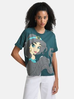 Kazo - Green Jasmine Disney Printed T-Shirt with Stick Ons