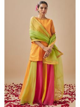 Cupid Cotton - Amber Short Kurta with Gharara and Dupatta (Set of 3)