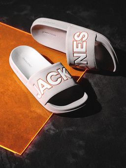Jack & Jones - Grey Contrast Logo PU Pool Sliders