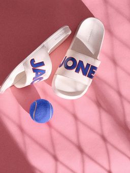 Jack & Jones - White Contrast Logo PU Pool Sliders