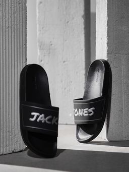 Jack & Jones - Black Logo Print Pool Sliders