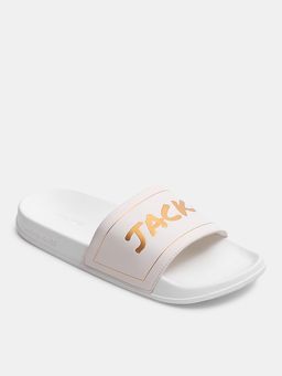Jack & Jones - White Logo Print Pool Sliders