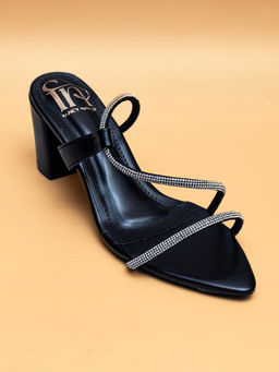Dapper Feet - Embellished Block Sandal Heels - Black