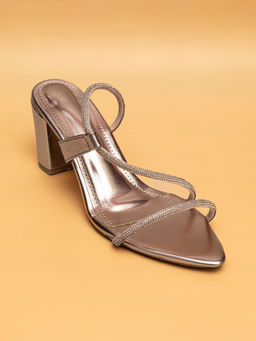 Dapper Feet - Embellished Block Sandal Heels - Rose Gold