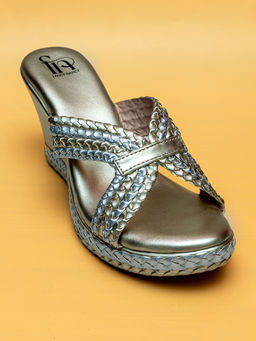 Dapper Feet - Braided Strap Wedges Heels - Gold