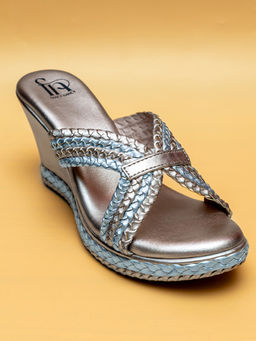 Dapper Feet - Braided Strap Wedges Heels - Rose Gold