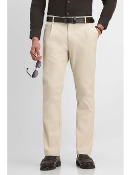 Snitch - Beige Solid Slim Casual Chinos