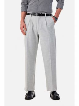 Snitch - Grey Textured Relaxed Formal Trousers