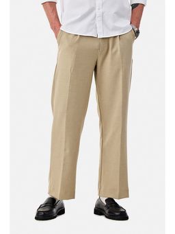 Snitch - Beige Textured Relaxed Formal Trousers