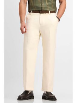 Snitch - Cream Solid Flared Formal Trousers