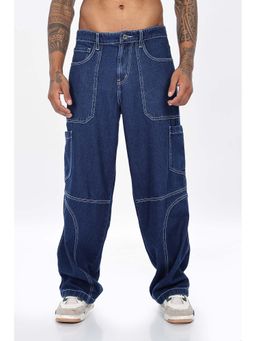 Eszett - Blue Baggy Casual Solid Jeans
