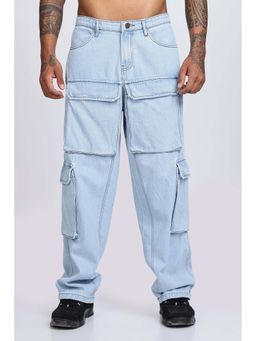 Eszett - Blue Baggy Casual Solid Jeans