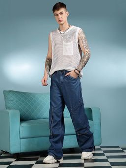 Eszett - Blue Baggy Casual Solid Jeans