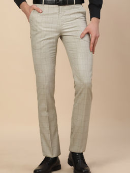 Cantabil - Beige Formal Checks Trousers