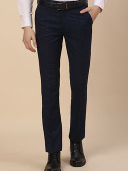 Cantabil - Navy Blue Formal Checks Trousers