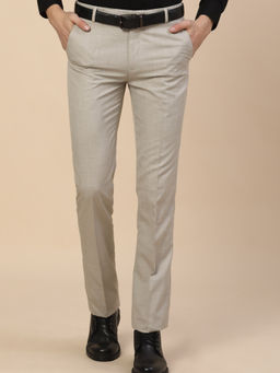 Cantabil - Beige Formal Checks Trousers