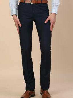 Cantabil - Navy Blue Formal Textured Trousers