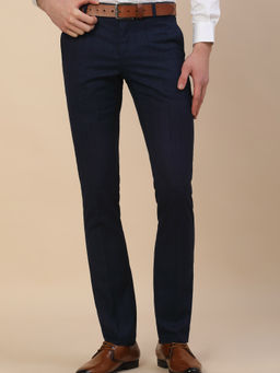 Cantabil - Navy Blue Formal Textured Trousers