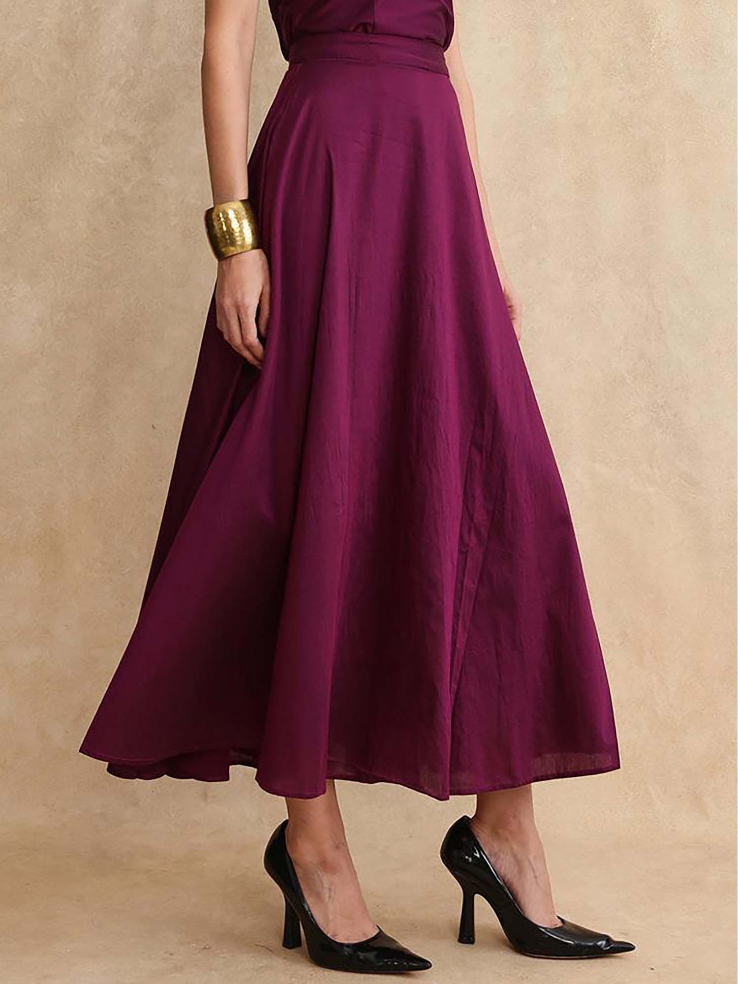 rareism Carfa-B Purple Flared Maxi Skirt-picture-12