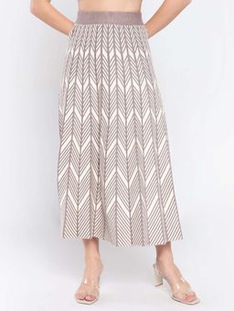RAREISM - Lida Beige Jacquard Flared Midi Skirt