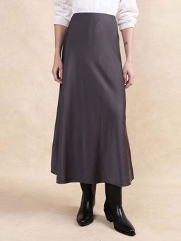 RAREISM - Niyano Grey Solid Regular Midi Skirt