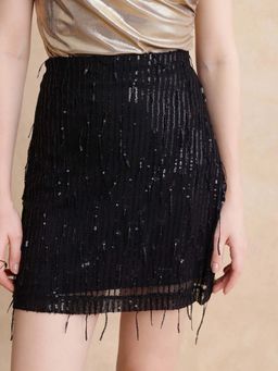RAREISM - Paulo Metallic Black Solid Fitted Mini Skirt