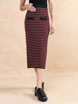 RAREISM - Sanayi B Maroon Jacquard Fitted Midi Skirt