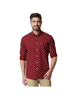 BASICS - Casual Printed Red 100% Cotton Slim Shirt
