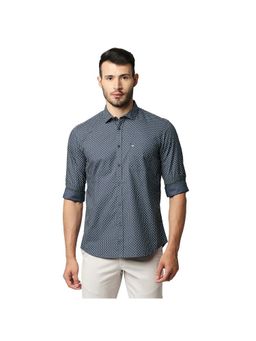 BASICS - Casual Printed Dark Grey 100% Cotton Slim Shirt