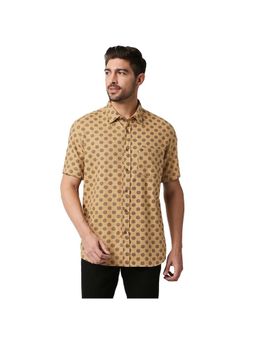 BASICS - Casual Printed Brown 100% Cotton Slim Shirt