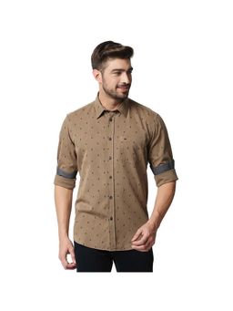 BASICS - Casual Printed Brown 100% Cotton Slim Shirt
